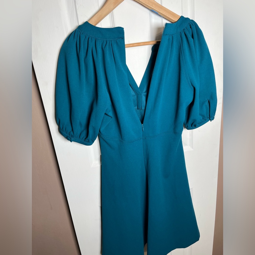 Calvin Klein Women's 6P Teal Blue Split Neck A-Line Mini Dress - Picture 10 of 16